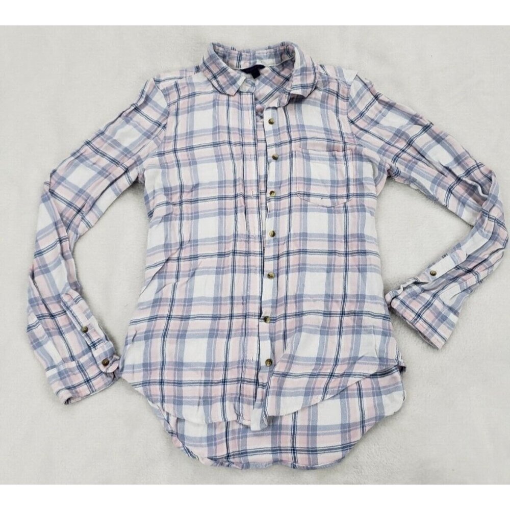 Aeropostale Button Up Women Medium Plaid Flannel Soft 100% Rayon Casual Fall